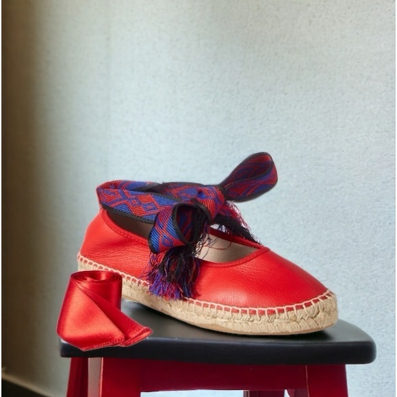 SALE FREE PEOPLE MAYA WRAP RED LEATHER ESPADRILLE. RIBBON TIES - Picture 8 of 8